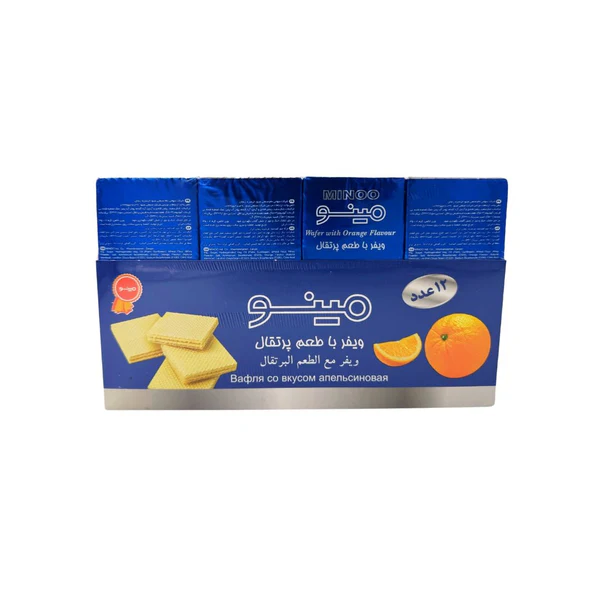 مینو - ویفر پرتقالی 12 بسته 12 تایی 35 گرمی
